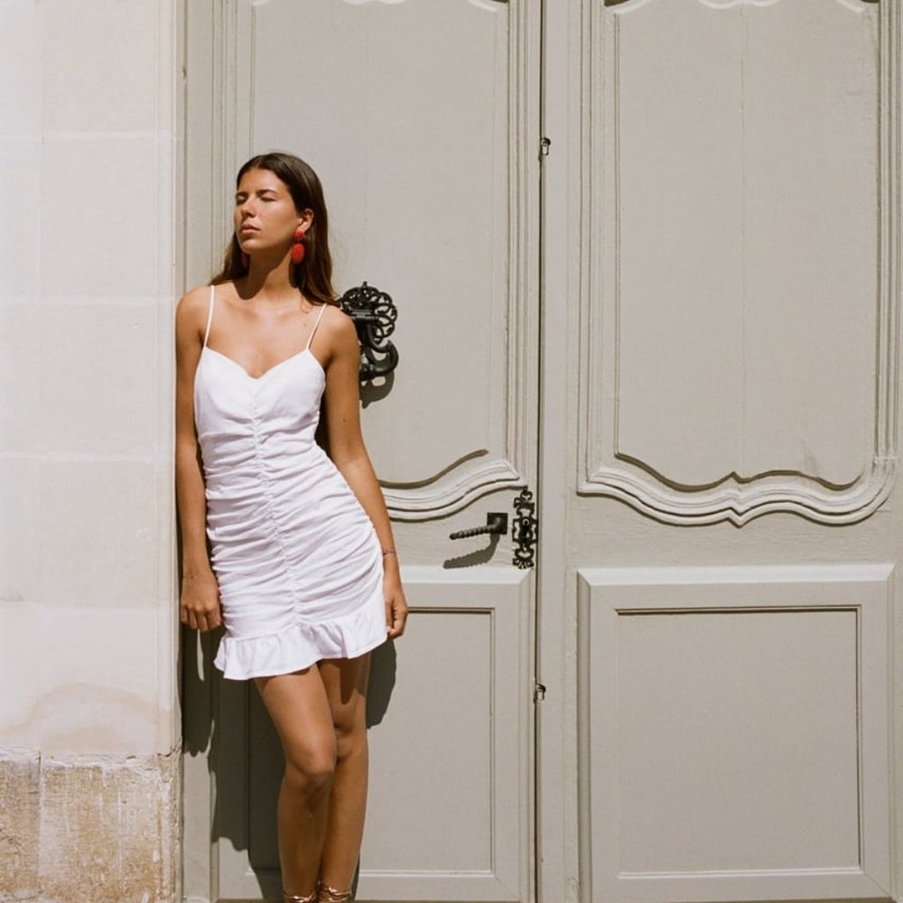 Zara Linen-Cotton Crochet-Front Backless Dress